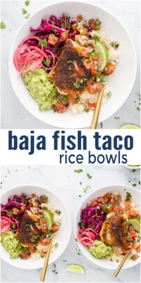 pinterest image for Baja Fish Taco Rice Bowls