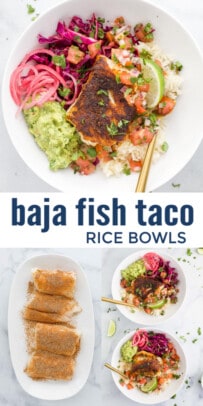pinterest image for Baja Fish Taco Rice Bowls