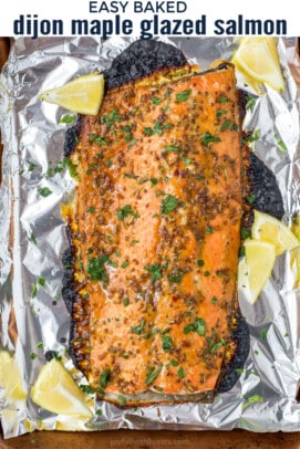 pinterest image for Baked Dijon Maple Glazed Salmon