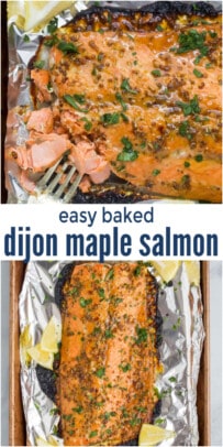 pinterest image for Baked Dijon Maple Glazed Salmon