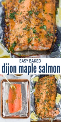 pinterest image for Baked Dijon Maple Glazed Salmon