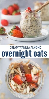 pinterest image for Creamy Vanilla Almond Overnight Oatmeal