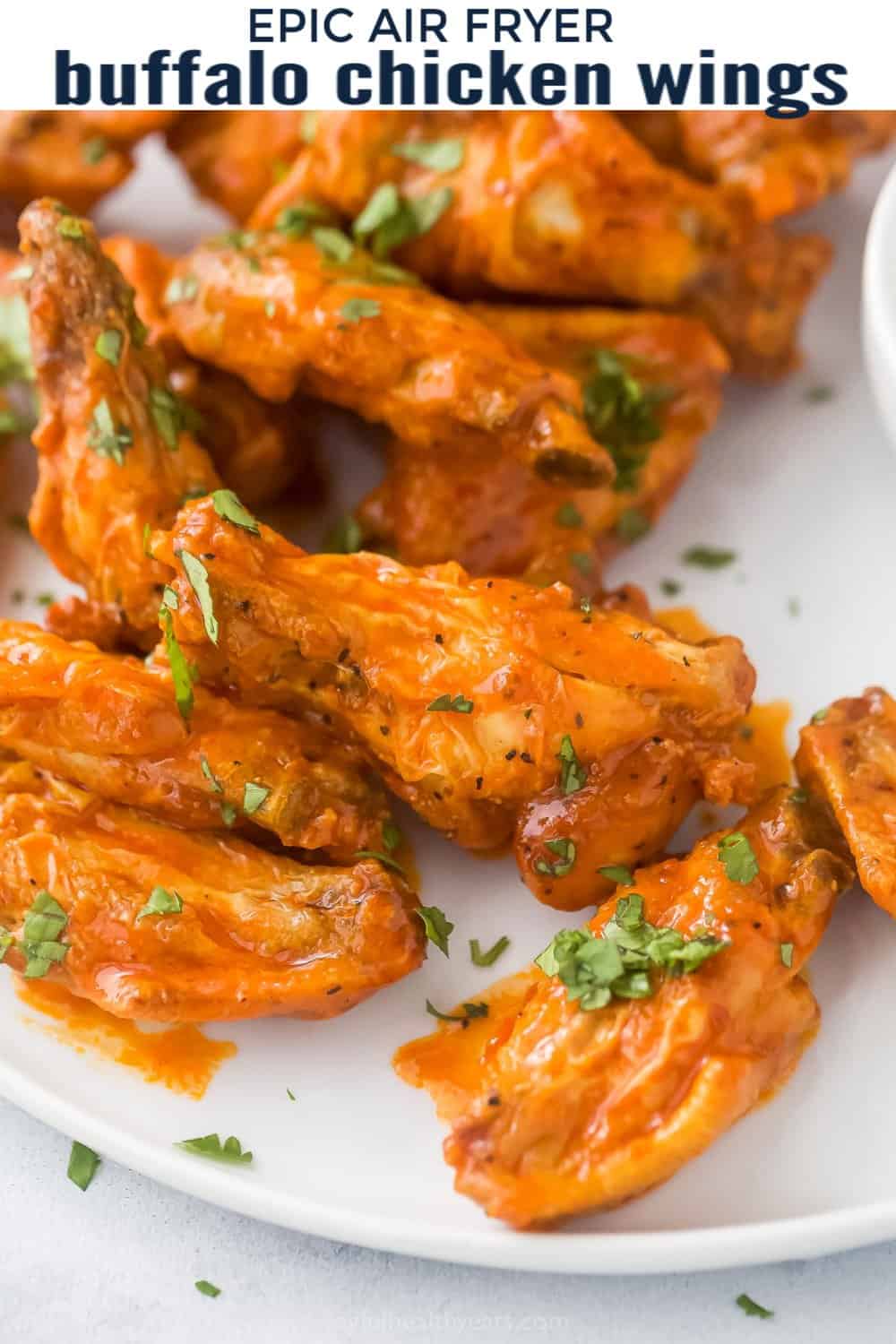 pinterest image for air fryer buffalo chicken wings