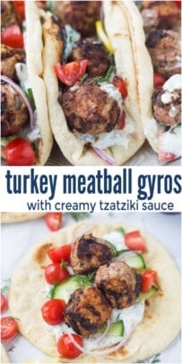 pinterest image for Greek Turkey Meatball Gyros with Tzatziki Sauce