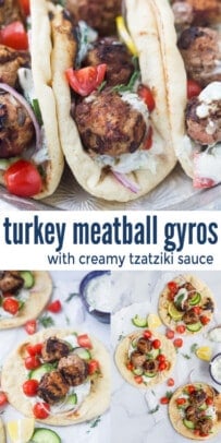 pinterest image for Greek Turkey Meatball Gyros with Tzatziki Sauce