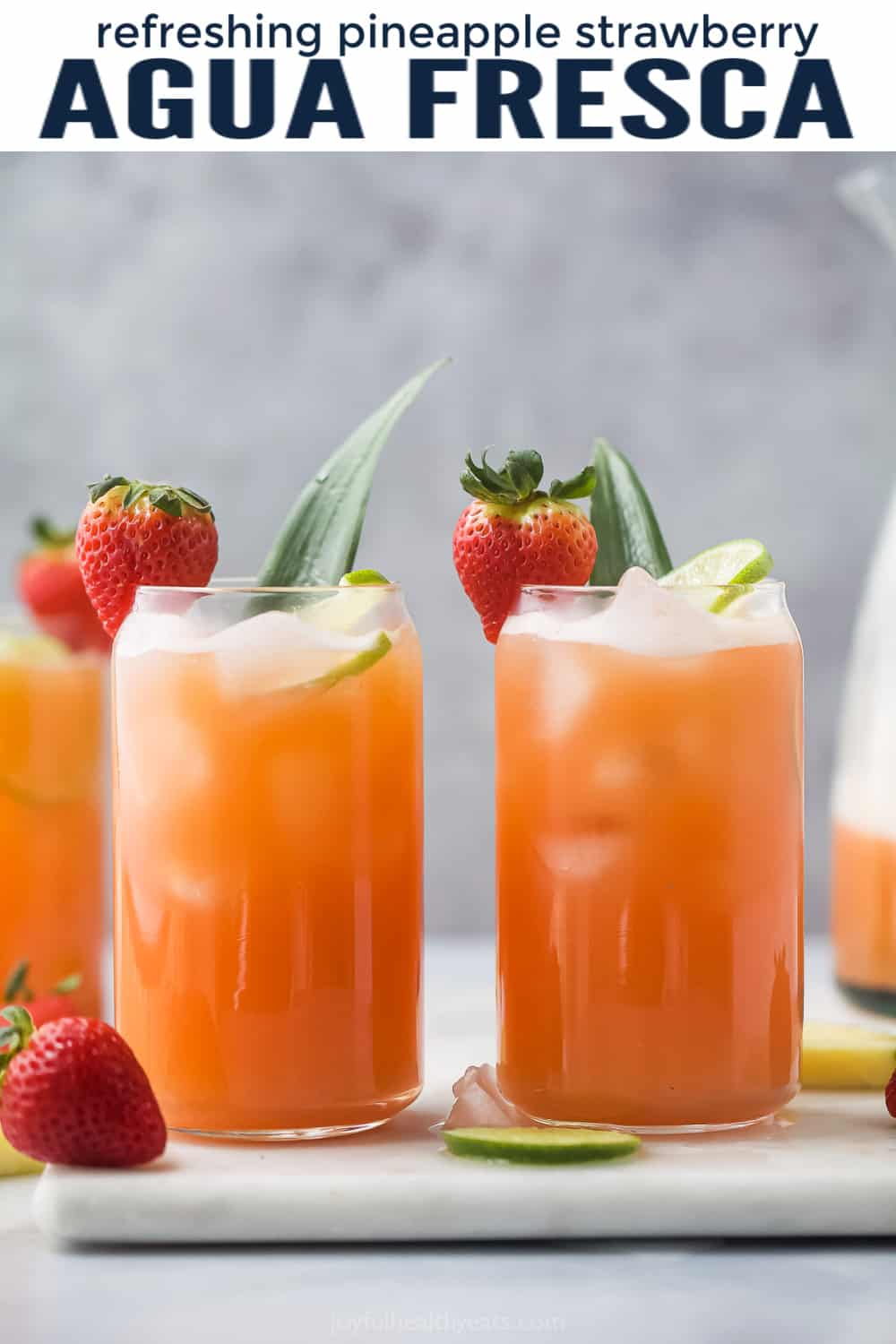 pinterest image for Refreshing Pineapple Strawberry Agua Fresca