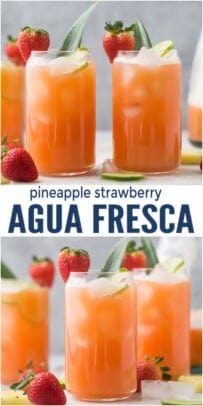 pinterest image for Refreshing Pineapple Strawberry Agua Fresca