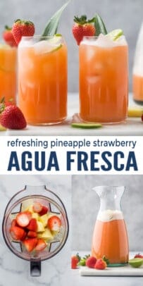pinterest image for Refreshing Pineapple Strawberry Agua Fresca