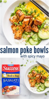 pinterest image for Salmon Poke Bowl with Spicy Mayo