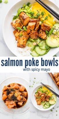pinterest image for Salmon Poke Bowl with Spicy Mayo