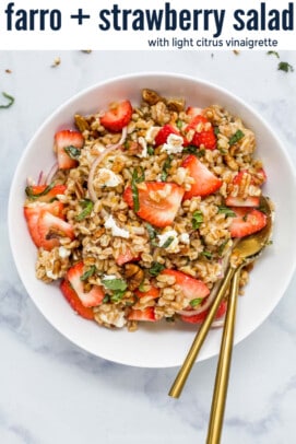 pinterest image for Easy Strawberry Farro Salad with Citrus Vinaigrette