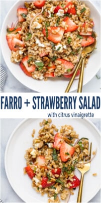 pinterest image for Easy Strawberry Farro Salad with Citrus Vinaigrette