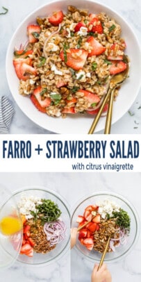 pinterest image for Easy Strawberry Farro Salad with Citrus Vinaigrette