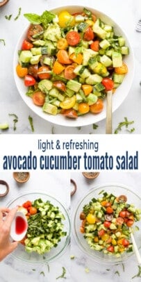 pinterest image for Refreshing Avocado Tomato Cucumber Salad