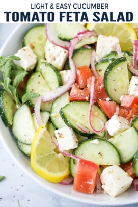 pinterest image for Easy Cucumber Tomato Feta Salad