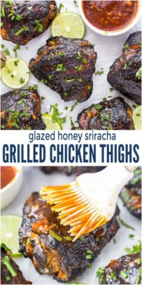 pinterest image for Honey Sriracha Grilled Chicken Thighs