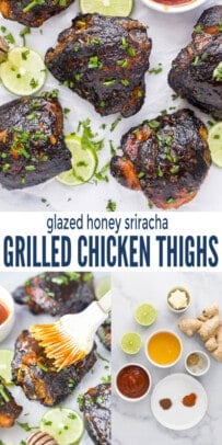 pinterest image for Honey Sriracha Grilled Chicken Thighs