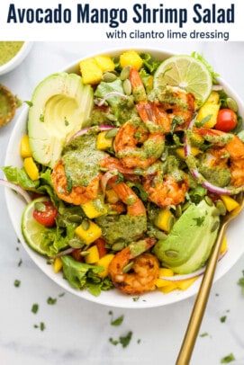 pinterest image for Light & Refreshing Avocado Mango Shrimp Salad