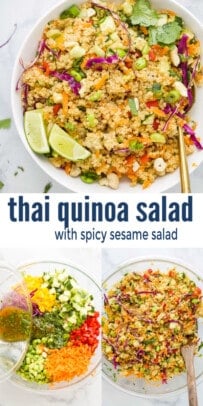 pinterest image for Crunchy Thai Quinoa Salad with Spicy Sesame Dressing