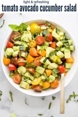 pinterest image for Refreshing Avocado Tomato Cucumber Salad