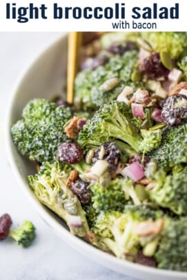 pinterest image for Lightened-up Broccoli Salad with Bacon