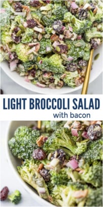 pinterest image for Lightened-up Broccoli Salad with Bacon