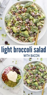 pinterest image for Lightened-up Broccoli Salad with Bacon