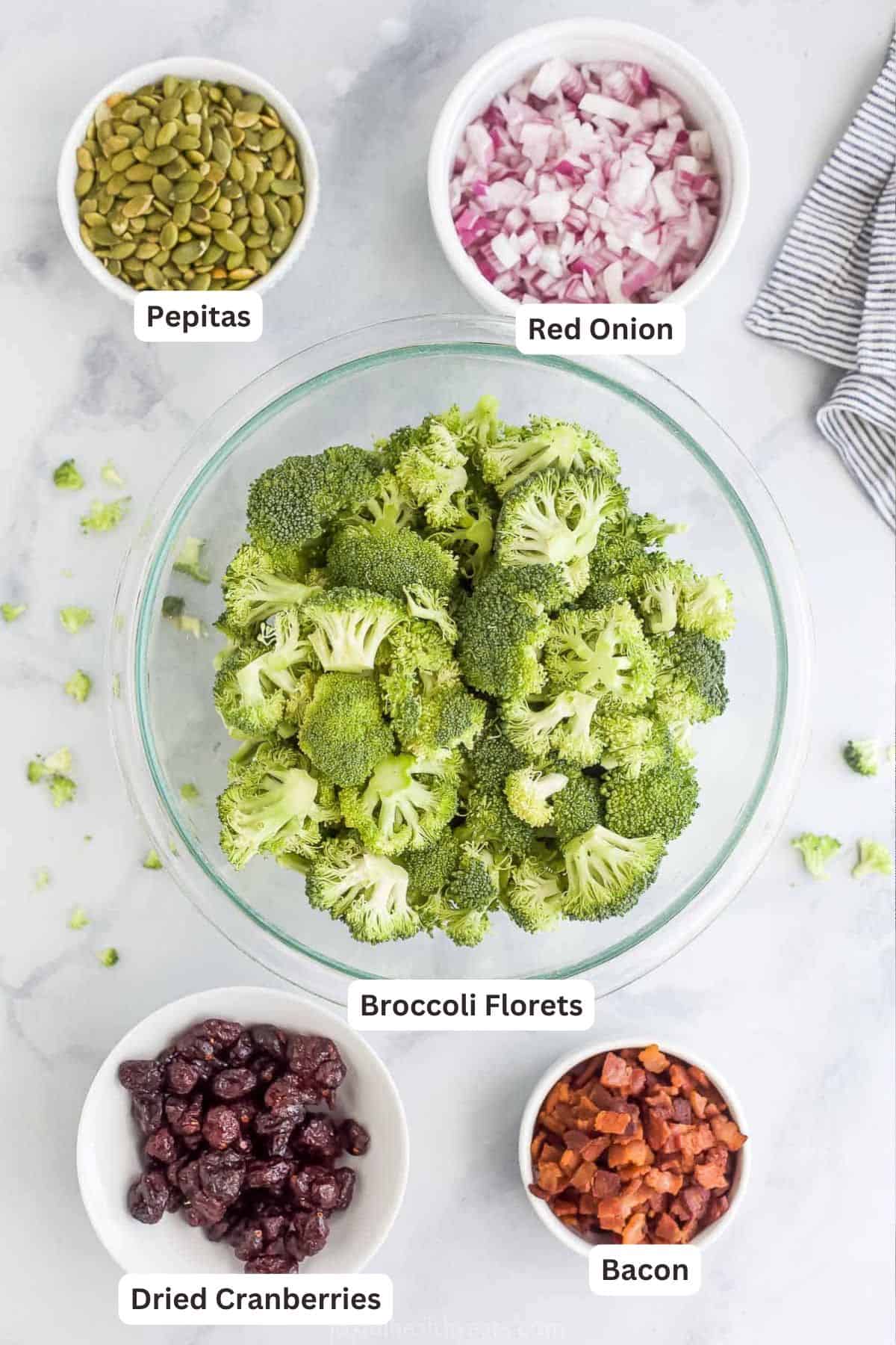 Ingredients for Broccoli Salad With Bacon.