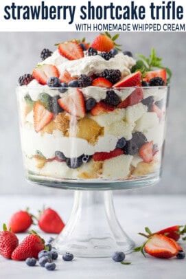 pinterest image for Easy Strawberry Shortcake Trifle