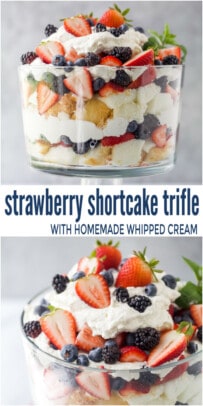 pinterest image for Easy Strawberry Shortcake Trifle