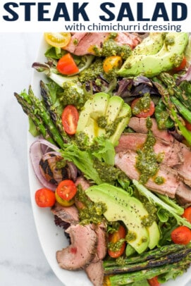 pinterest image for California Grilled Steak Salad With Chimichurri Dressing