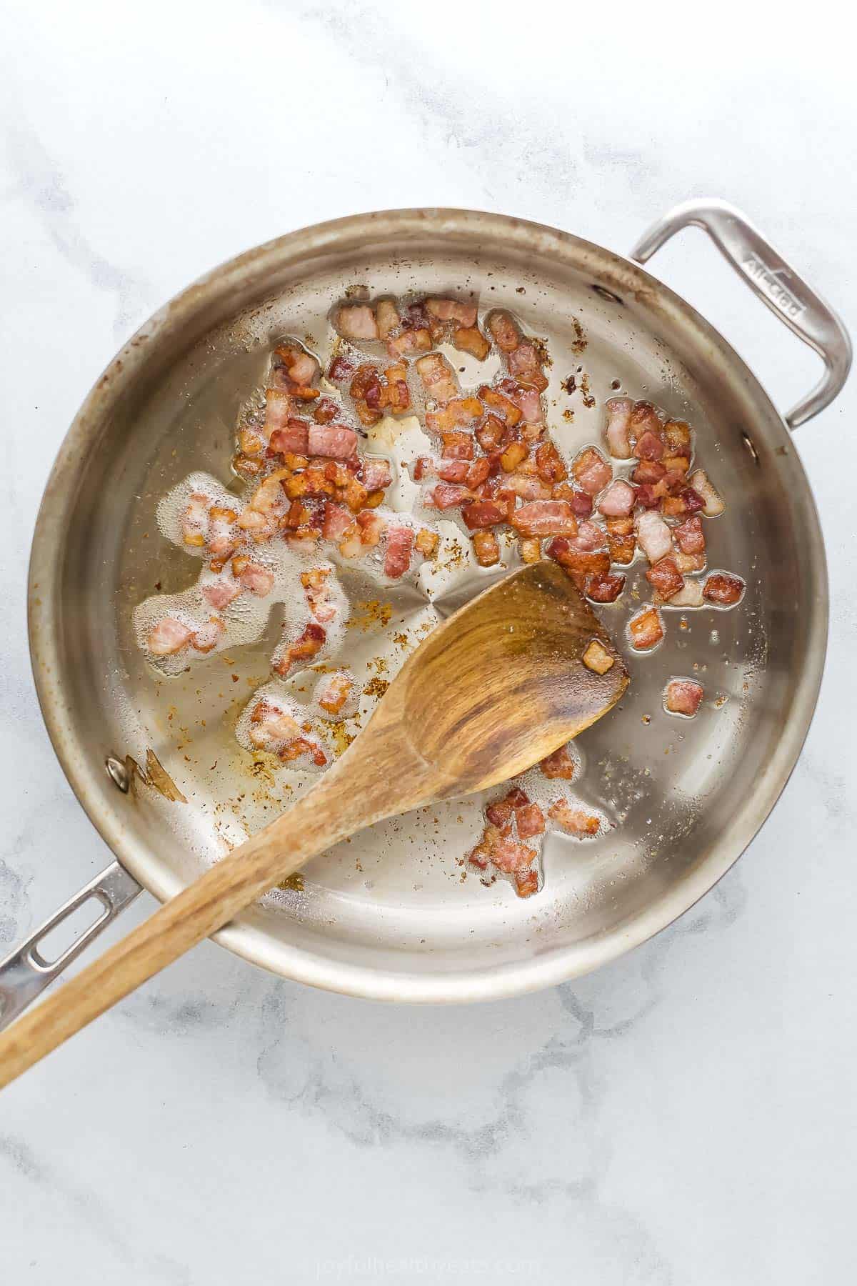 Cooking bacon in a saute pan