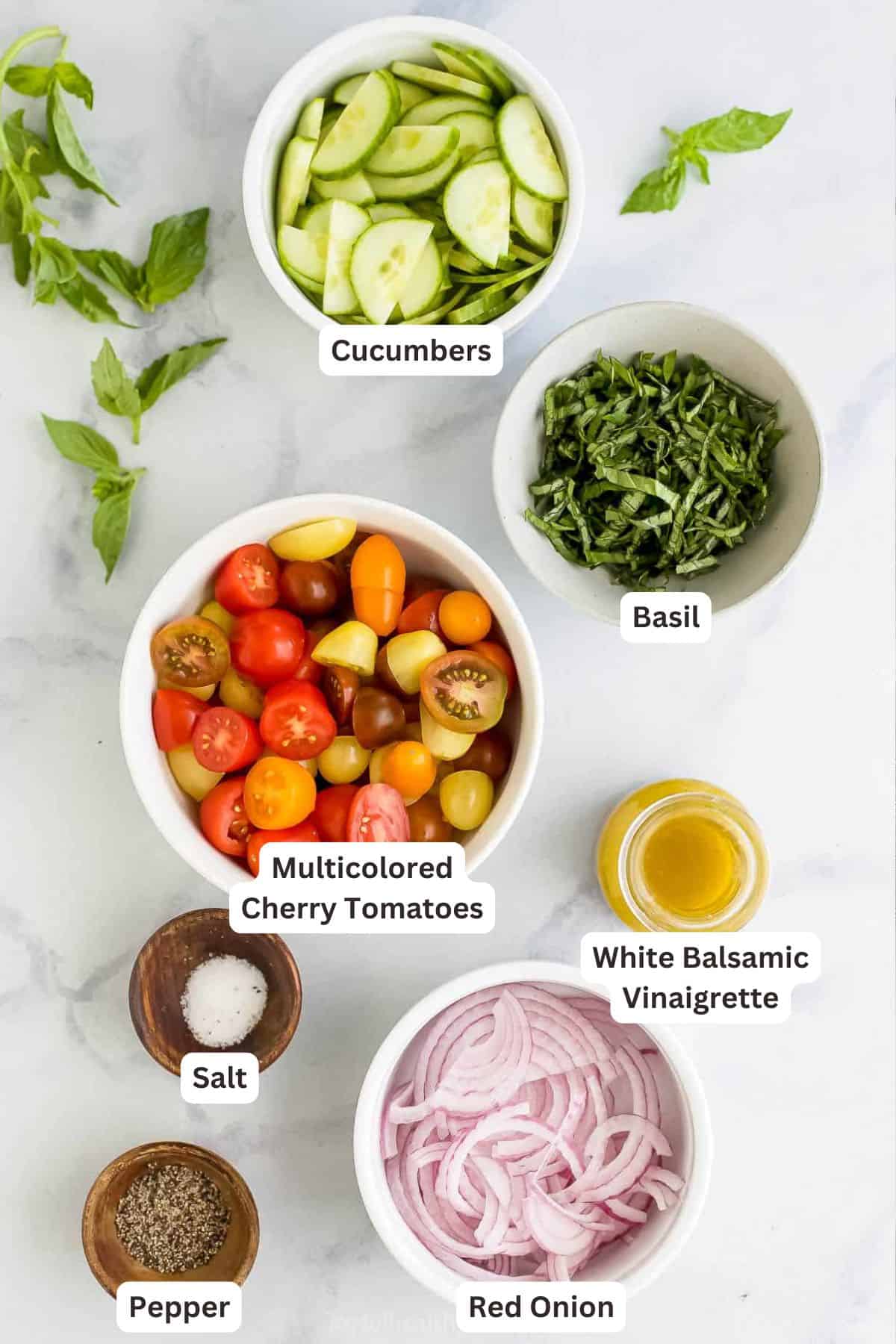 Ingredients for Tomato Panzanella Salad.
