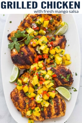 pinterest image for Spice Rubbed Grilled Chicken Breasts With Mango Salsa