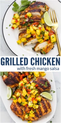 pinterest image for Spice Rubbed Grilled Chicken Breasts With Mango Salsa