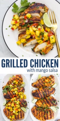 pinterest image for Spice Rubbed Grilled Chicken Breasts With Mango Salsa