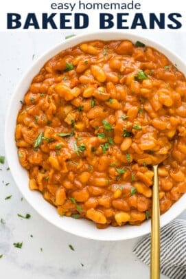 pinterest image for Super Easy Homemade BBQ Baked Beans