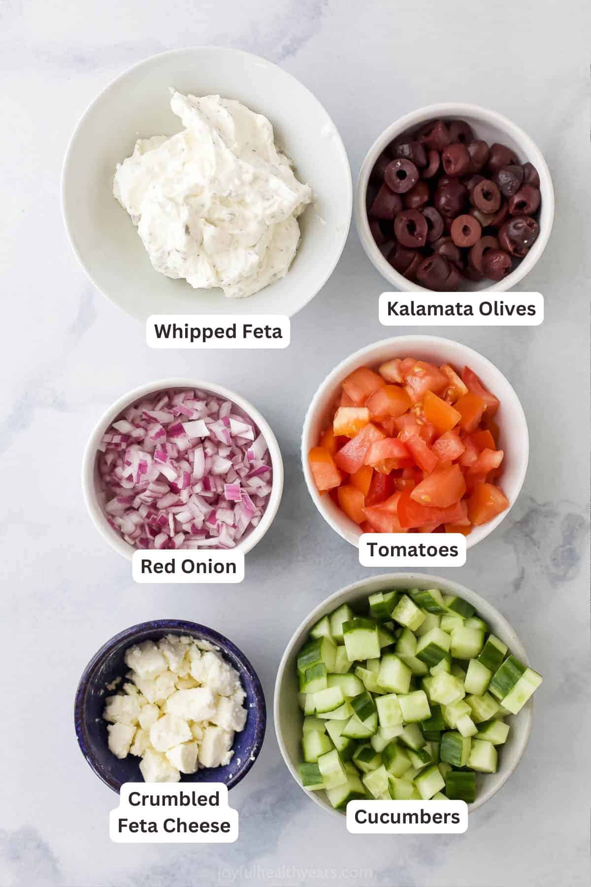 Ingredients for Mediterranean 7 Layer Dip.