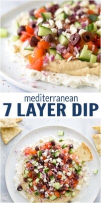 pinterest image for Mediterranean 7 Layer Dip