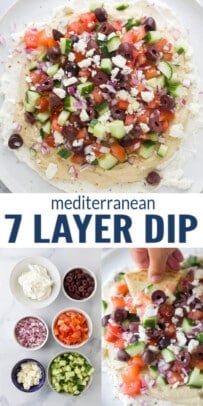 pinterest image for Mediterranean 7 Layer Dip