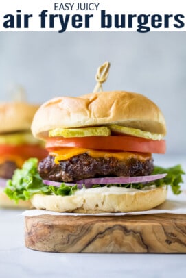 pinterest image for Juicy Air Fryer Burgers