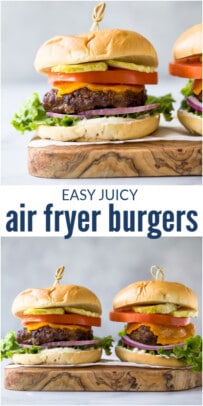 pinterest image for Juicy Air Fryer Burgers