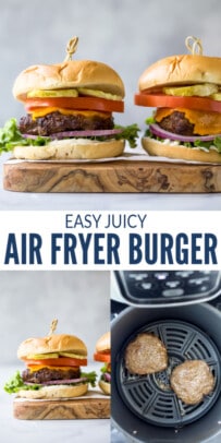 pinterest image for Juicy Air Fryer Burgers