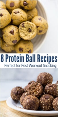 pinterest image for 8 protein balls, perfect for a post-workout snack