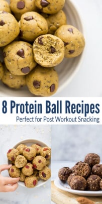 pinterest image for 8 protein balls, perfect for a post-workout snack