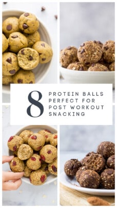 pinterest image for 8 protein balls, perfect for a post-workout snack