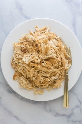 A plate of shredded chicken.