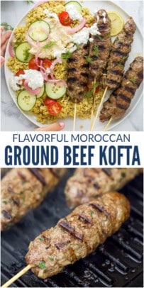 pinterest image for Moroccan Ground Beef Kofta Kebab Bowls with Tzatziki