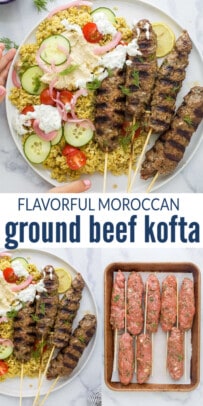 pinterest image for Moroccan Ground Beef Kofta Kebab Bowls with Tzatziki
