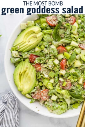 pinterest image for The Most Bomb 15-Minute Green Goddess Salad